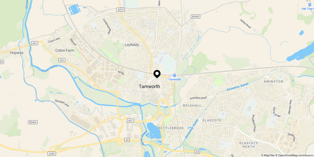 Approximate location of Upper Gungate, Tamworth, B79