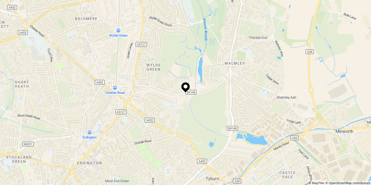 Approximate location of Penns Lane, Sutton Coldfield, B76 