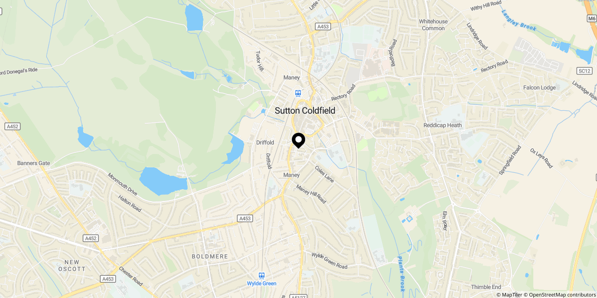 Approximate location of Birmingham Road, Sutton Coldfield, B72 
