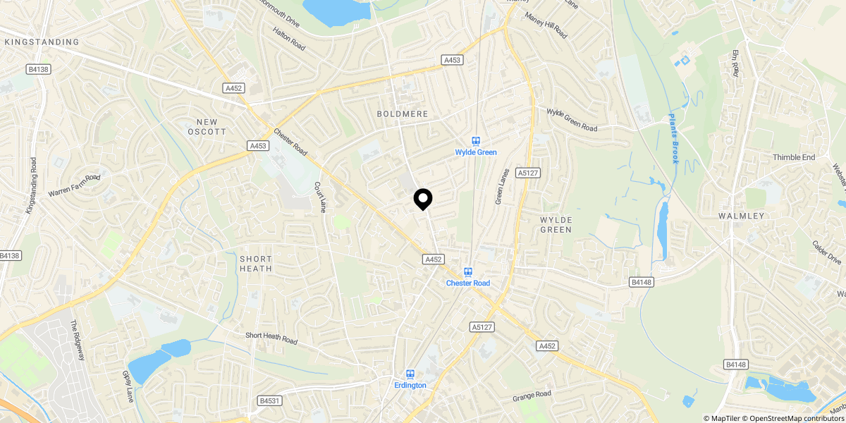 Approximate location of Moorfield Drive, Sutton Coldfield, B73 5LG