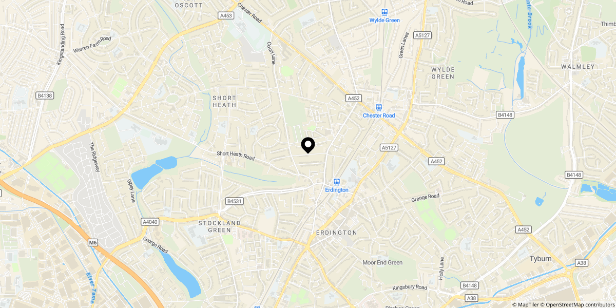 Approximate location of Short Heath Road, Birmingham, B23 