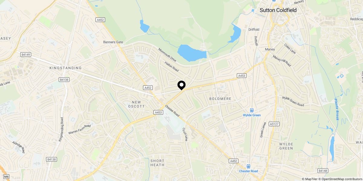 Approximate location of Jockey Road, Sutton Coldfield, B73